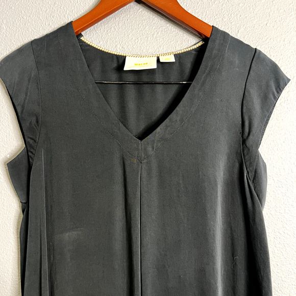 Maeve Anthropologie Ally Cupro XS Tunic Blouse Shirt Black Whimsigoth Minimalist - Picture 2 of 11